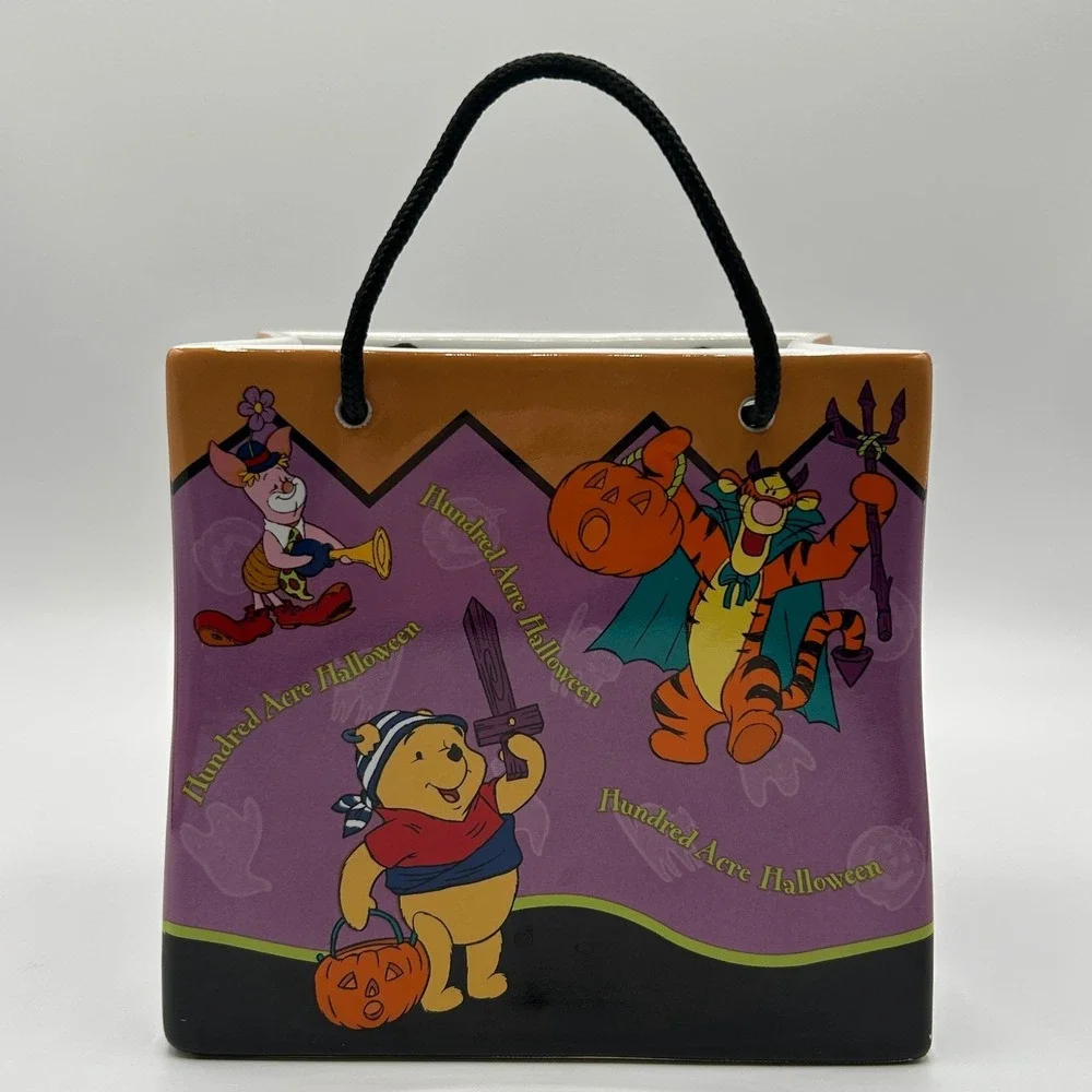 Vintage Disney FTD Winnie the Pooh Halloween Ceramic Gift Bag Planter Vase 2000